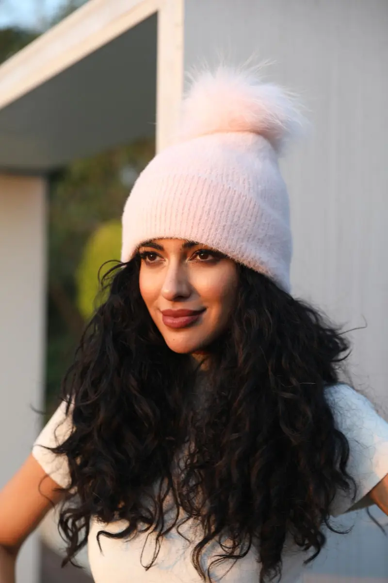 Women's Fashion Fox Fur Hat with Pom Poms13