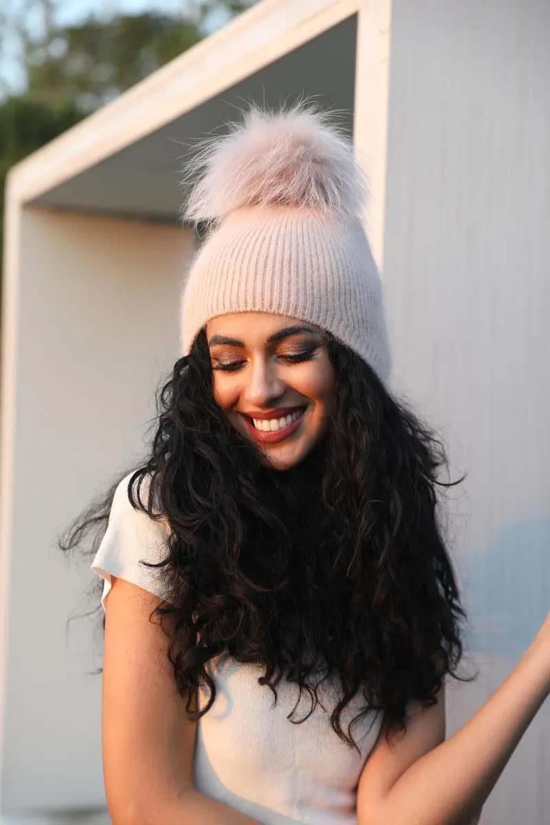 Adult Rabbit Fur Pom Pom Ear Muff Hat with Windproof and Warm Protection8