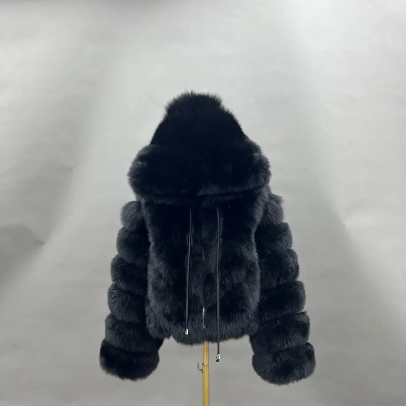 Fox Fur Women's New Fashion Hooded V-Pattern Zipper Jacket37