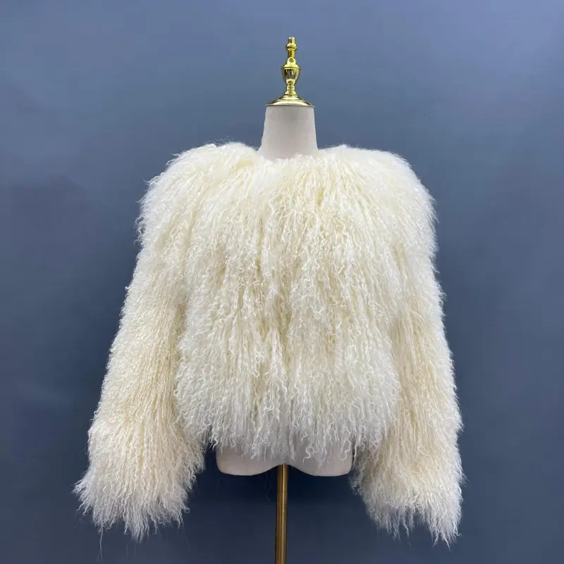Women's New Mongolian Lamb Fur Round Collar Short Jacket Fur Coat9