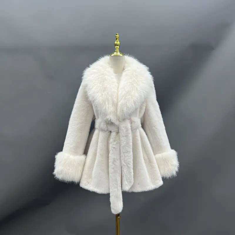 Eco-friendly Mink Fur Faux Mink Fur Shawl Collar Skirt Hem Women's Winter Coat19
