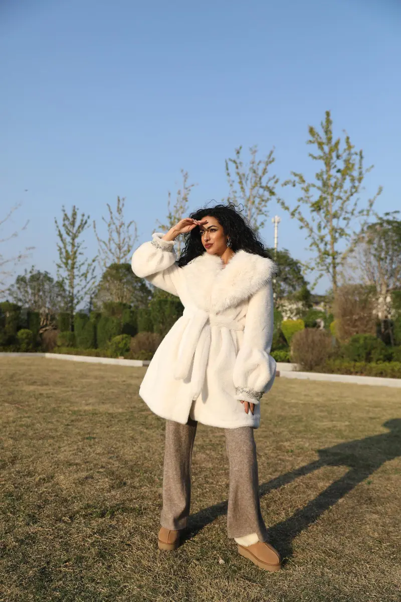 Eco-Friendly Faux Mink Fur Women's Jacket with Shawl Collar and Rhinestone Trim28