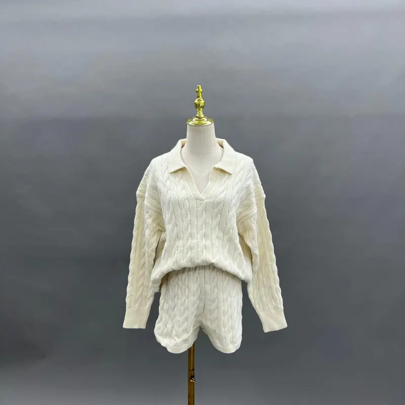 Women's Early Autumn Collared Knit Suit Knit Innerwear Two-Piece Set 9