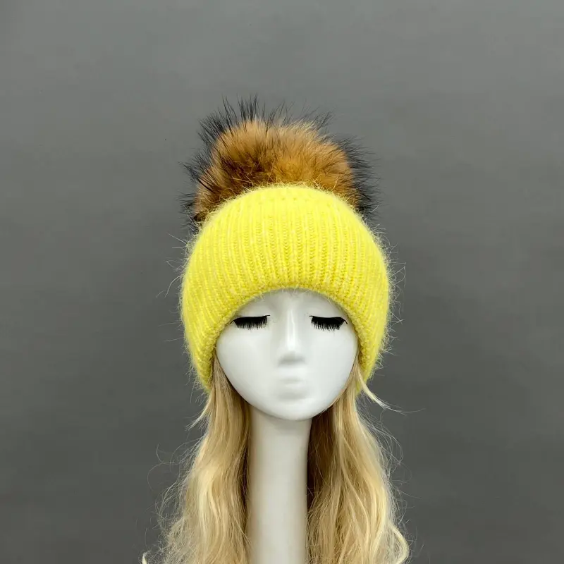 Women's Fashion Thin Striped Rabbit Fur Pom Pom Hat21