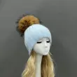 Thick Striped Rabbit Fur Pom Pom Cold-Weather Hat8