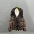 Goose Down-Lined Women's Segmented Fox Fur Placket Hooded Down Jacket20