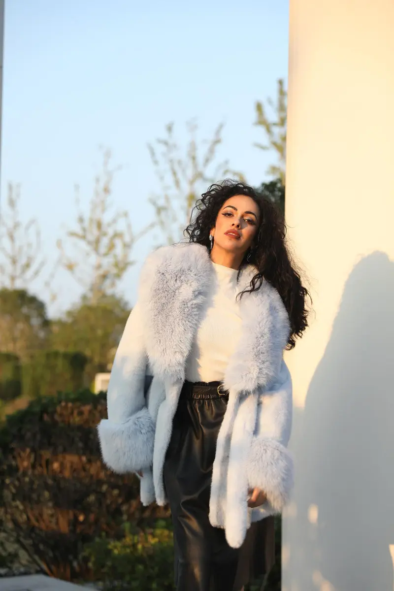 Eco-friendly Mink Fur Faux Mink Fur Shawl Collar Skirt Hem Women's Winter Coat8