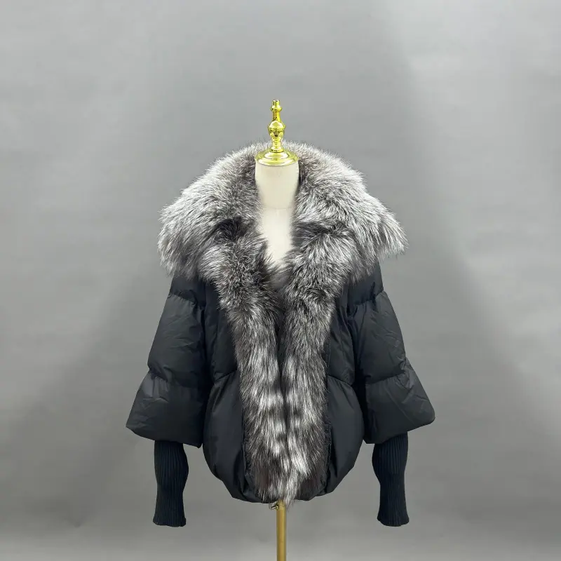 Goose Down-Insulated Knitted Cuff Collar Large Lapel Lightweight Warm Down Jacket10