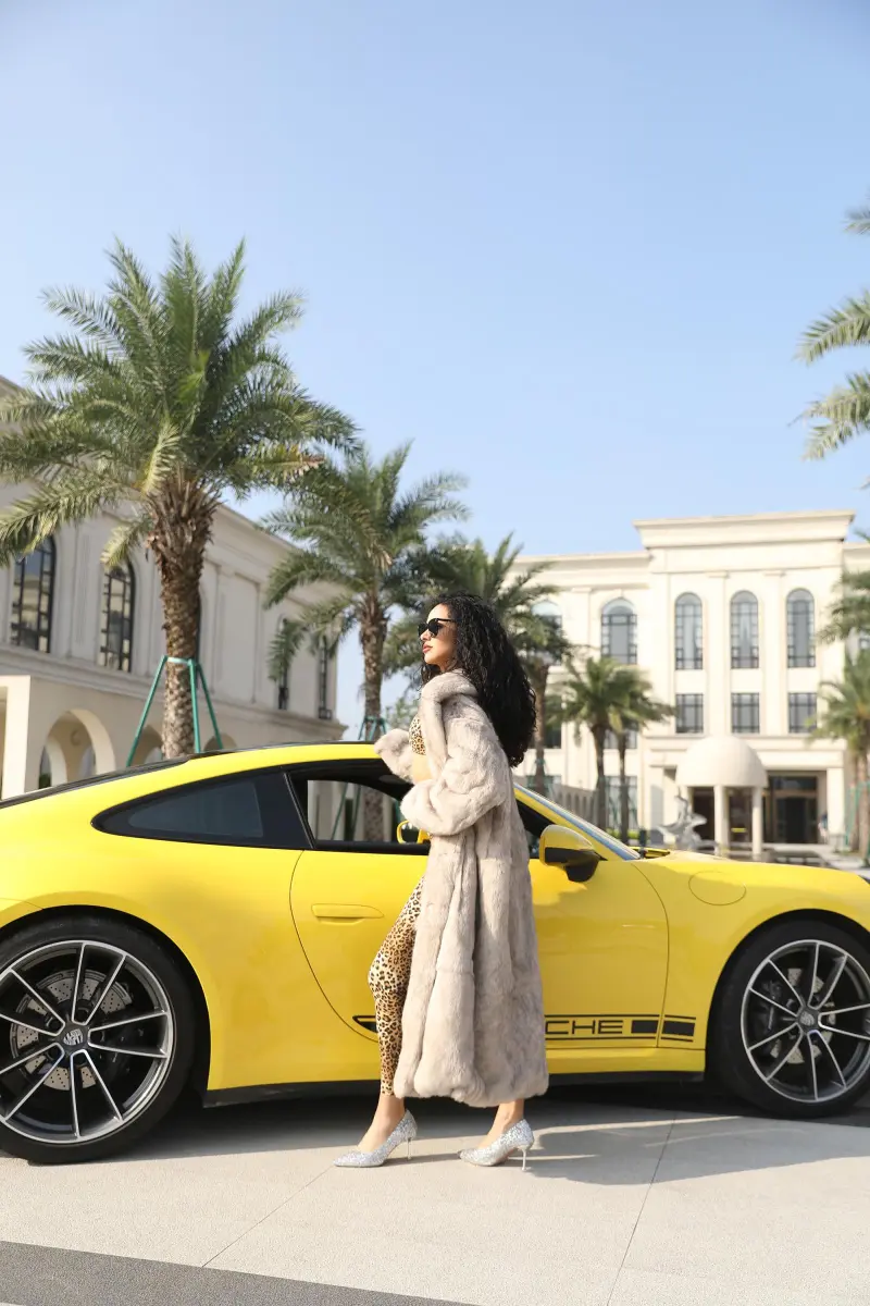 Women's Luxurious Long Rabbit Fur Coat with a Lapel17