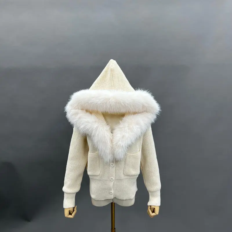 Women's Knitted Hooded Faux Fur Collar Active Fashion Jacket27