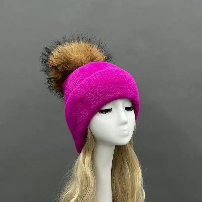 Women's Fashion Fox Fur Hat with Pom Poms6