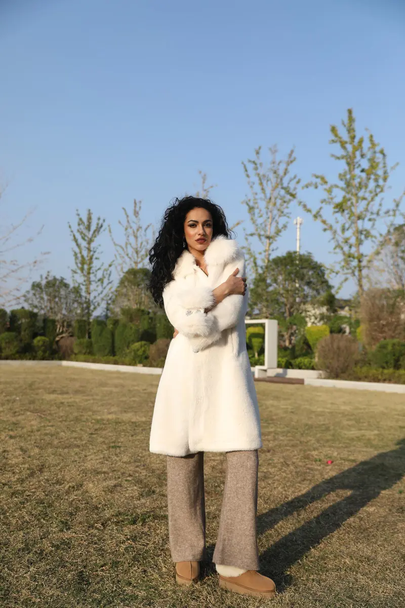 Eco-Friendly Mink Fur Faux Mink Fur Women's Jacket with Square Collar and Rhinestone Buttons13