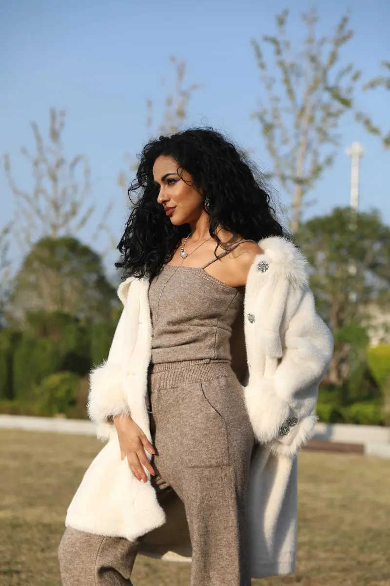 Eco-Friendly Mink Fur Faux Mink Fur Women's Jacket with Square Collar and Rhinestone Buttons33