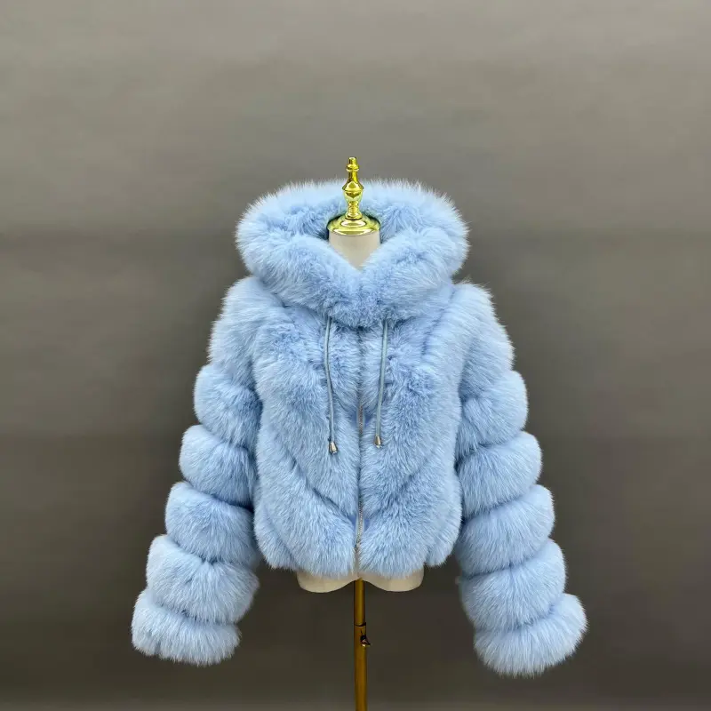 Fox Fur Women's New Fashion Hooded V-Pattern Zipper Jacket11