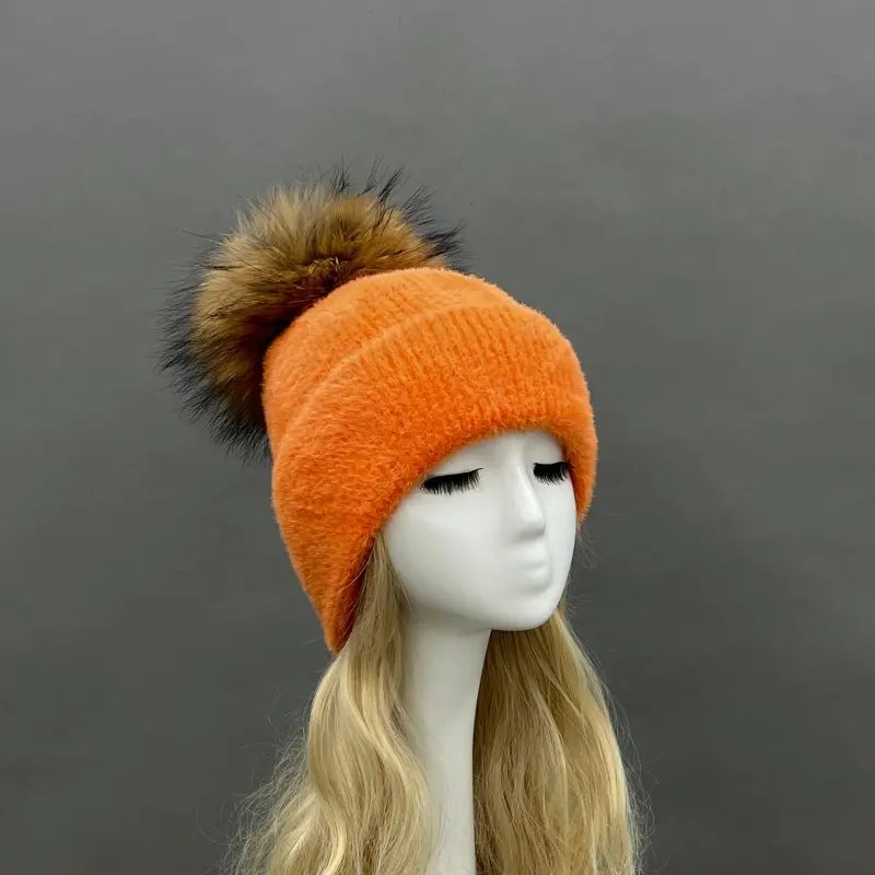 Women's Fashion Fox Fur Hat with Pom Poms4