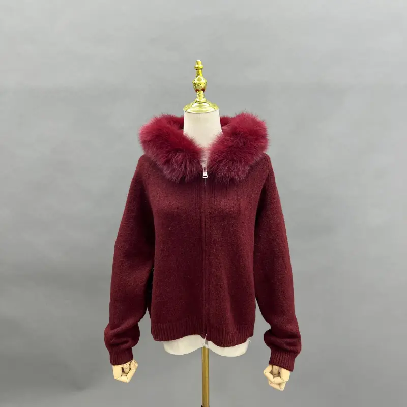 Goose Down-Lined Women's Segmented Fox Fur Placket Hooded Down Jacket21