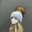 Women's Color-Blocked Trendy Rabbit Fur Hat with Pom Poms for Warmth43