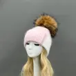 Women's Color-Blocked Trendy Rabbit Fur Hat with Pom Poms for Warmth45