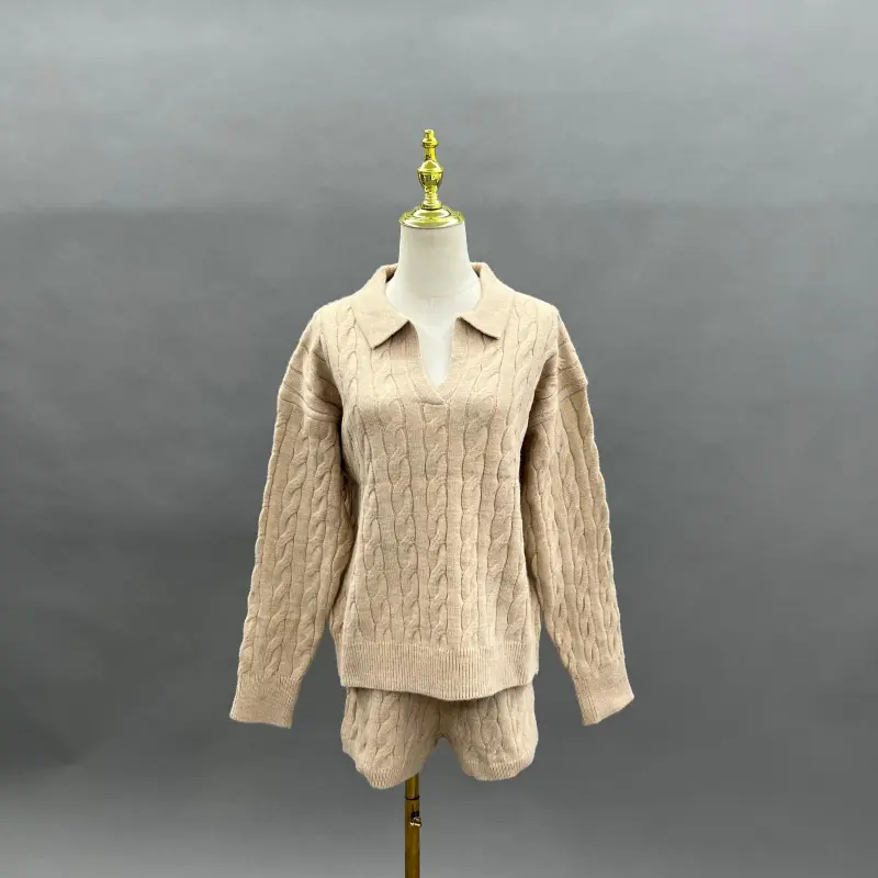 Women's Early Autumn Collared Knit Suit Knit Innerwear Two-Piece Set 13
