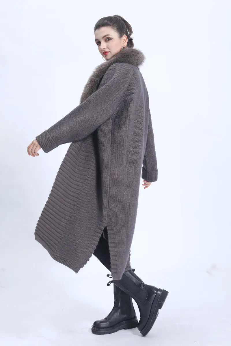 Ladies' Wide Lapel Belted Knitted Sweater Spring Knit Cardigan Long Outerwear m6