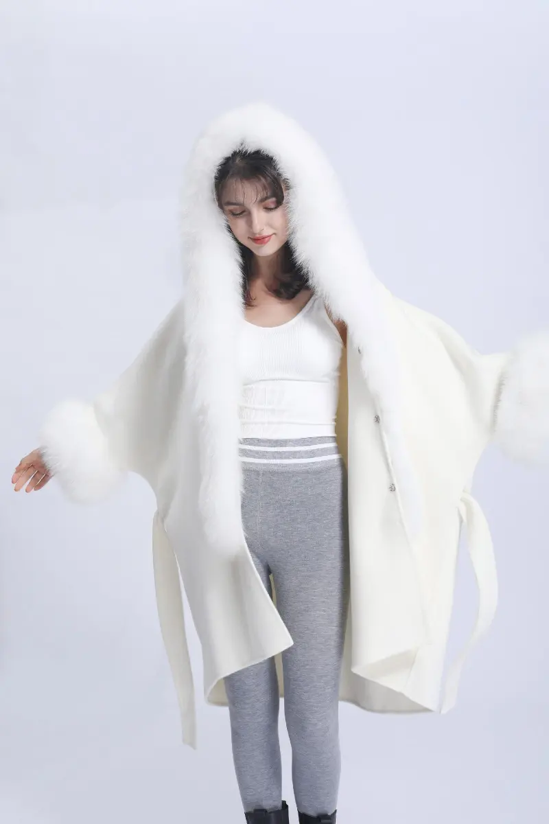 Wool Double-faced Coat with Fur Lapel Women's Casual Coat Cashmere Outerwear