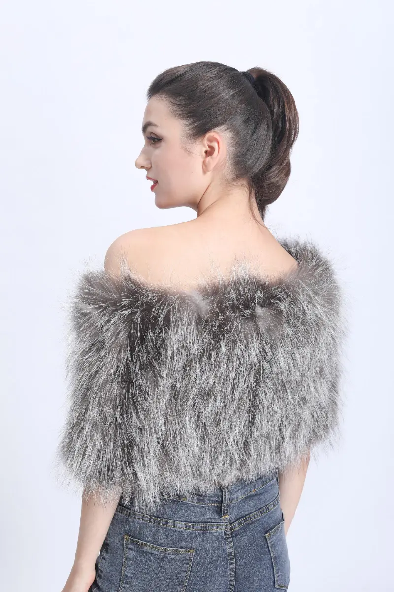  Women's Vertical Fur Shawl Fashionable Beautiful Genuine Raccoon Fur Cape m4