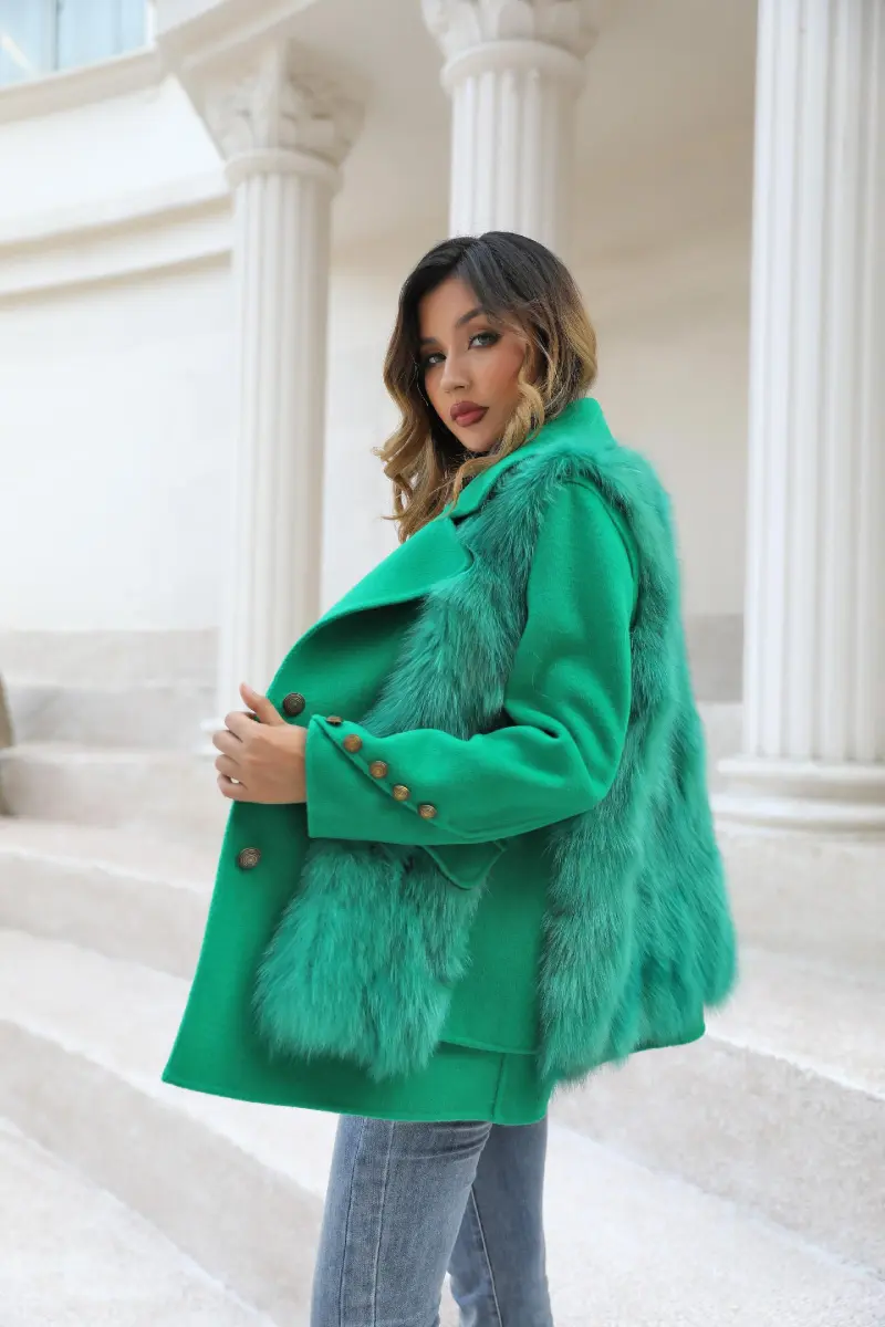 Elegant Suit-style Two-piece Double-faced Wool Coat Women's Spring and Autumn Cashmere Jacket Outerwear m2