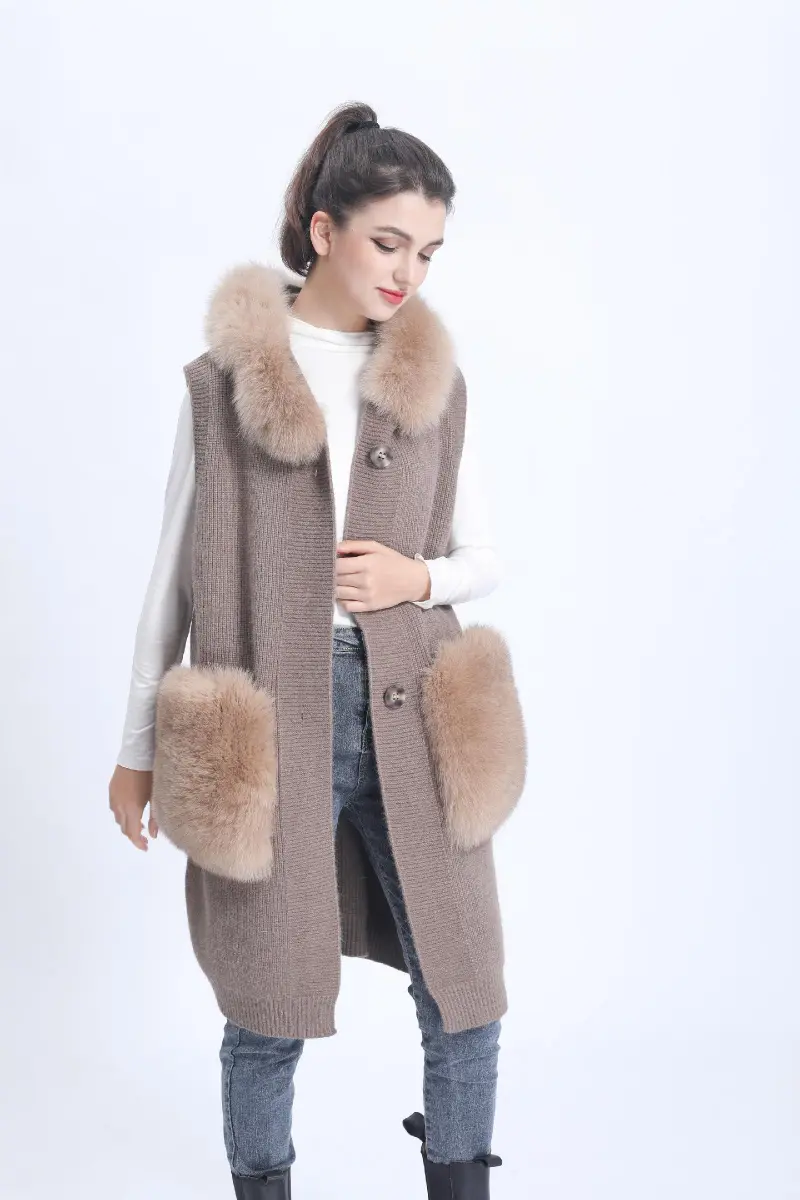 Women's Knitted Hooded Vest Sleeveless Button Down Cardigan Outwear Top with Pockets m5