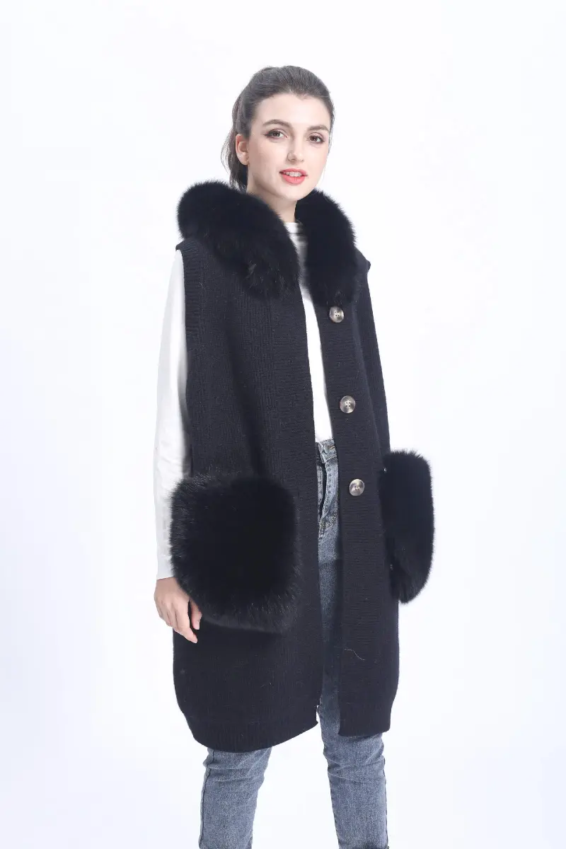 Women's Knitted Hooded Vest Sleeveless Button Down Cardigan Outwear Top with Pockets m1