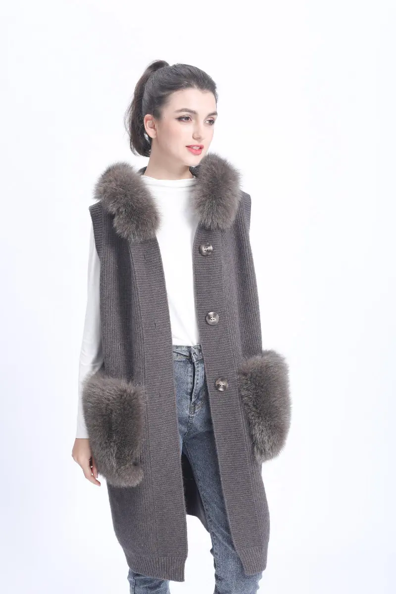 Women's Knitted Hooded Vest Sleeveless Button Down Cardigan Outwear Top with Pockets m3