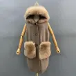 khaki fur collar pockets