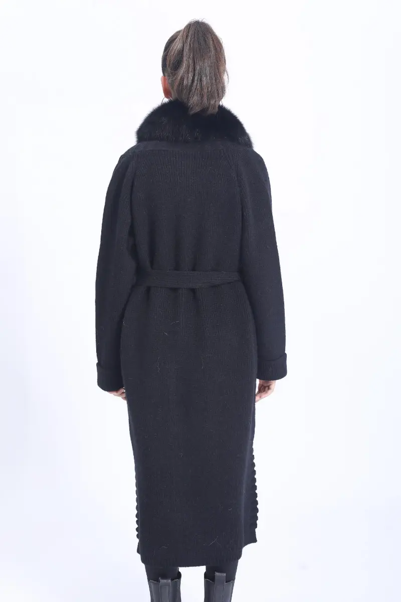 Ladies' Wide Lapel Belted Knitted Sweater Spring Knit Cardigan Long Outerwear m4
