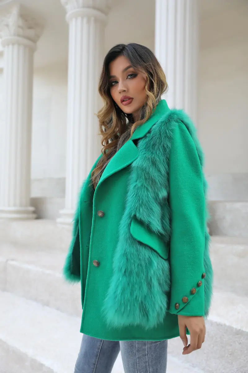 Elegant Suit-style Two-piece Double-faced Wool Coat Women's Spring and Autumn Cashmere Jacket Outerwear m1