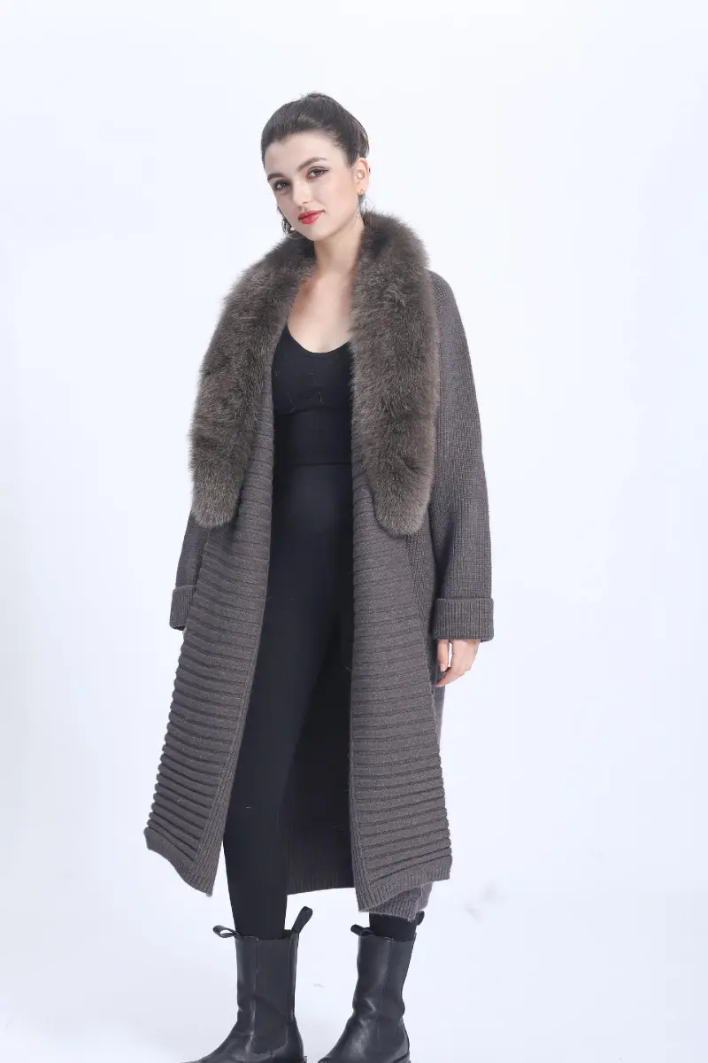 Ladies' Wide Lapel Belted Knitted Sweater Spring Knit Cardigan Long Outerwear