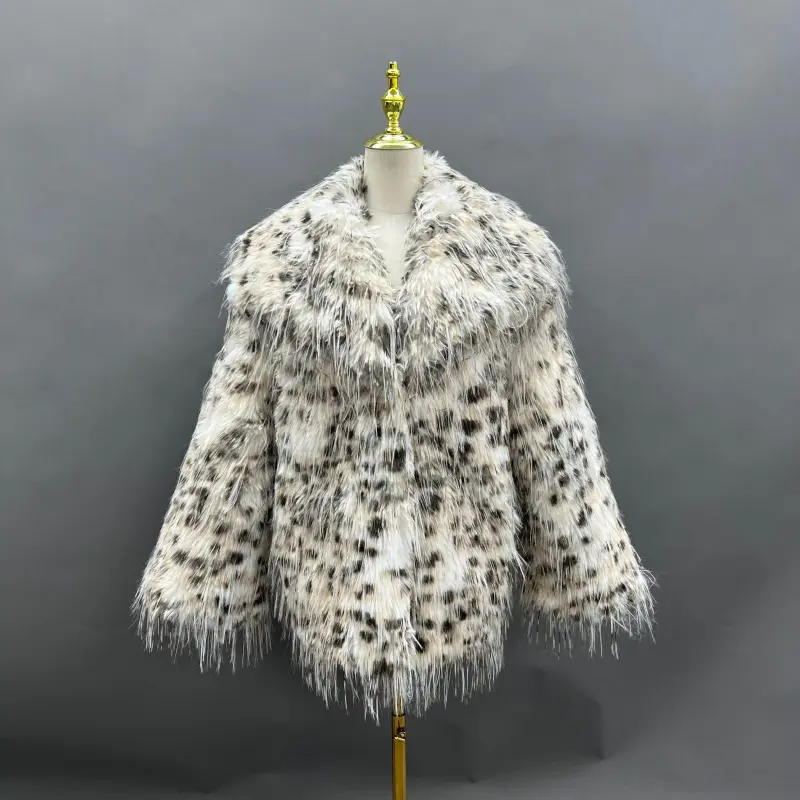 Eco-Friendly Faux Fur Coat Large Lapel Lynx Pattern Women's Short Jacket (11)