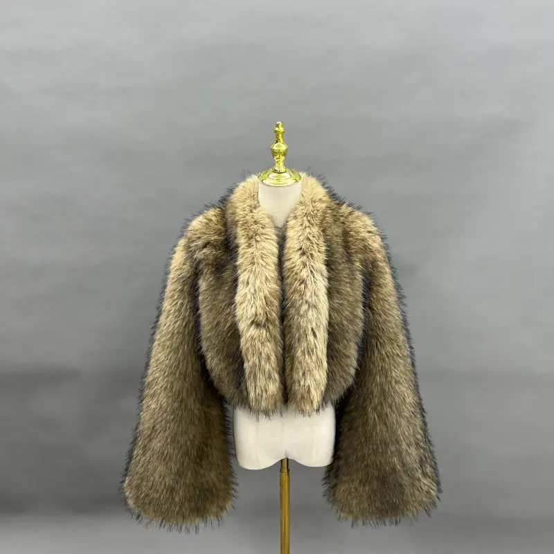 Ecofriendly Raccoon Fur Waistshow Coat for Women Fashion Trendy Fake Raccoon Fur Short Outer Coat (6)