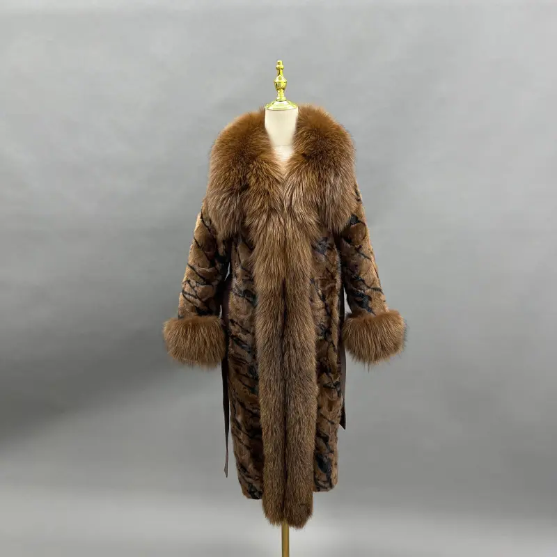 Fox Fur Lapel Women's Luxurious Long Mink-Blended Coat Mink Fur Jacket  (28)