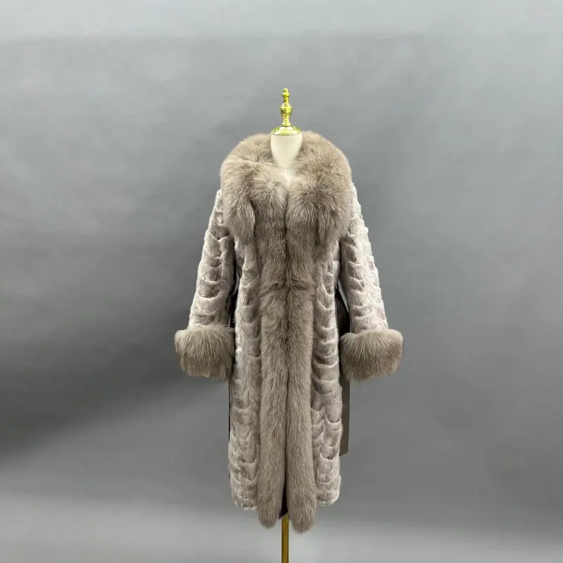 Fox Fur Lapel Women's Luxurious Long Mink-Blended Coat Mink Fur Jacket  (24)