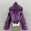 Fox Fur Coat for Women Luxurious Fox Fur Placket Hooded Zippered Jacket (56)