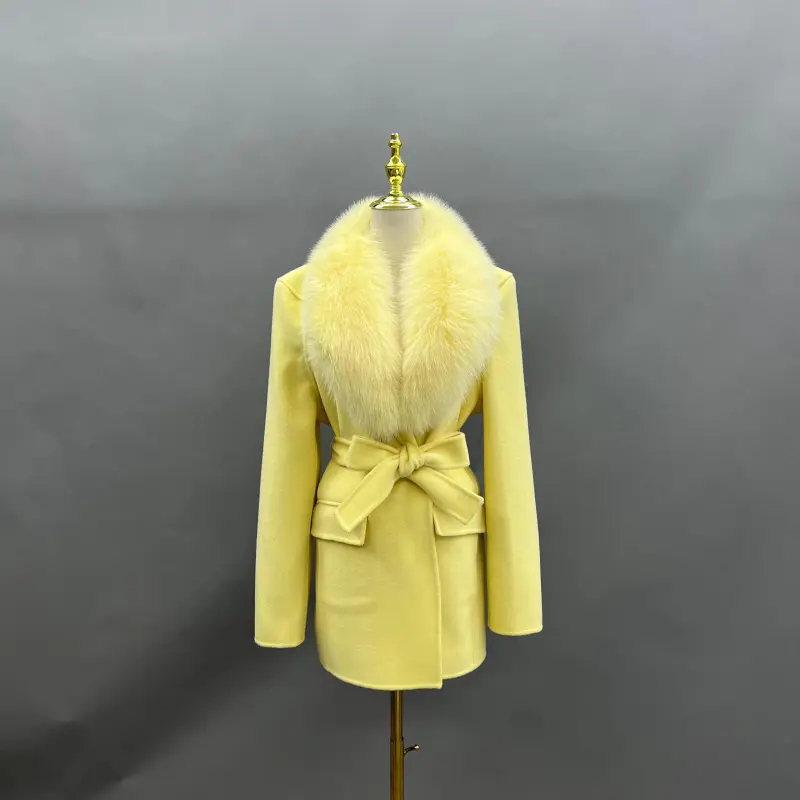 Fox Fur Collar Double-Faced Cashmere Coat for Women with Charming Notched Lapel Waist-Cinching Double-Faced Wool Jacket (26)
