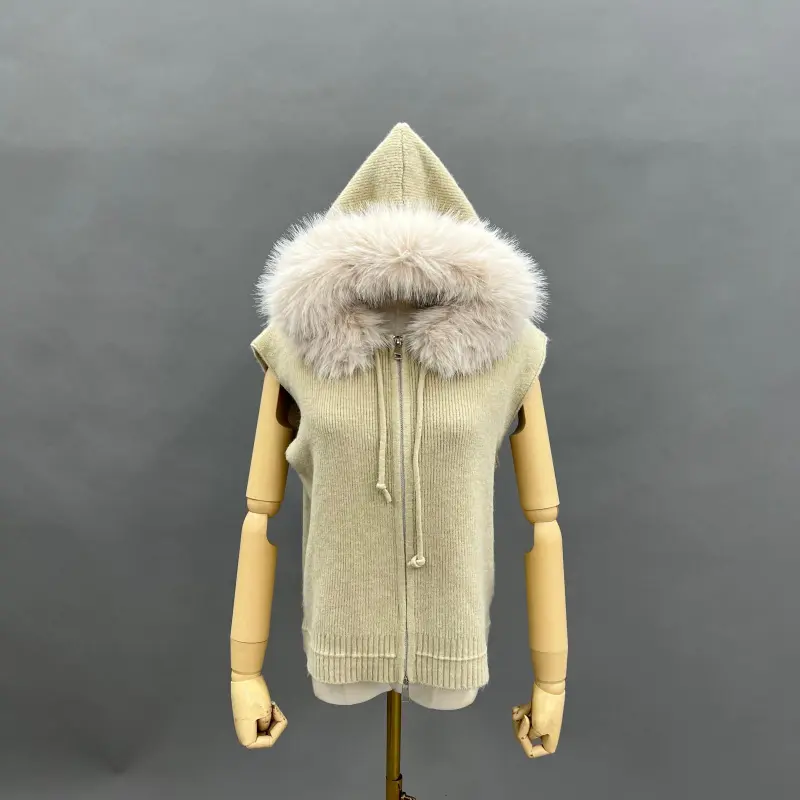 Women's Trendy Knitted Hooded Vest with Fur Collar29