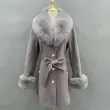 Double-Faced Fleece Coat for Women Elegant Notched Lapel Belted Double-Faced Wool Outer Jacket (44)