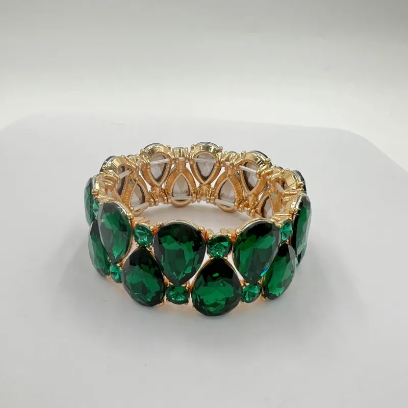 Alloy Bead Bracelet with Glass Stones  Emerald Green Bangle Vintage Jewelry Water Drop Charm Bracele