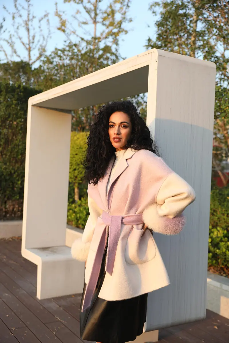 Doublefaced Wool Coat for Women Sweet Cool Gradient Color Suit Collar Doublefaced Wool Jacket (29)