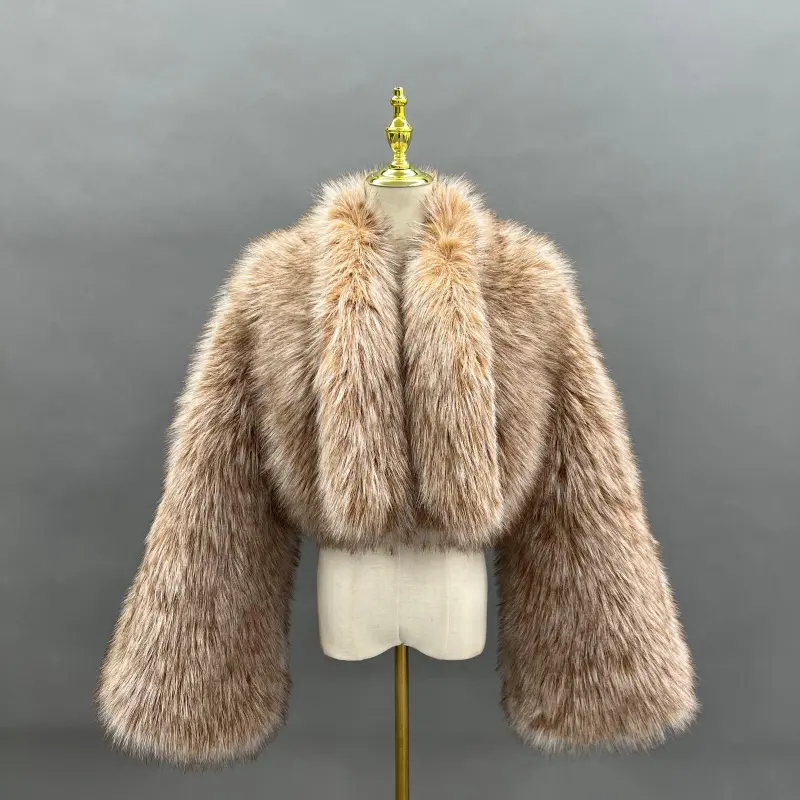 Ecofriendly Raccoon Fur Waistshow Coat for Women Fashion Trendy Fake Raccoon Fur Short Outer Coat (9)