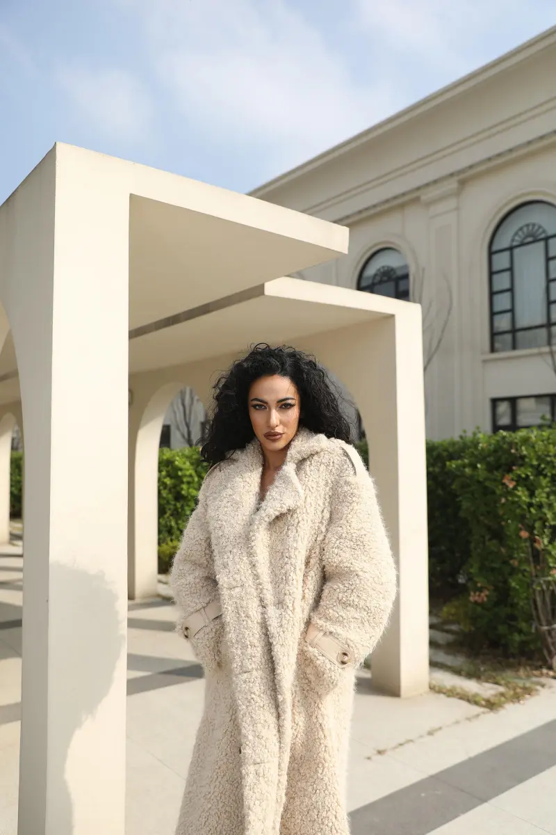 Camel Wool Jacket for Women Classic Casual Suit Collar Long Coat