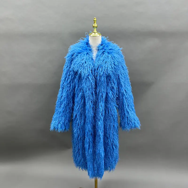 Faux Mongolian Lamb Wool Coat Women's Classic Elegant Notched Collar Faux Mongolian Lamb Wool Long Outerwear Coat (9)