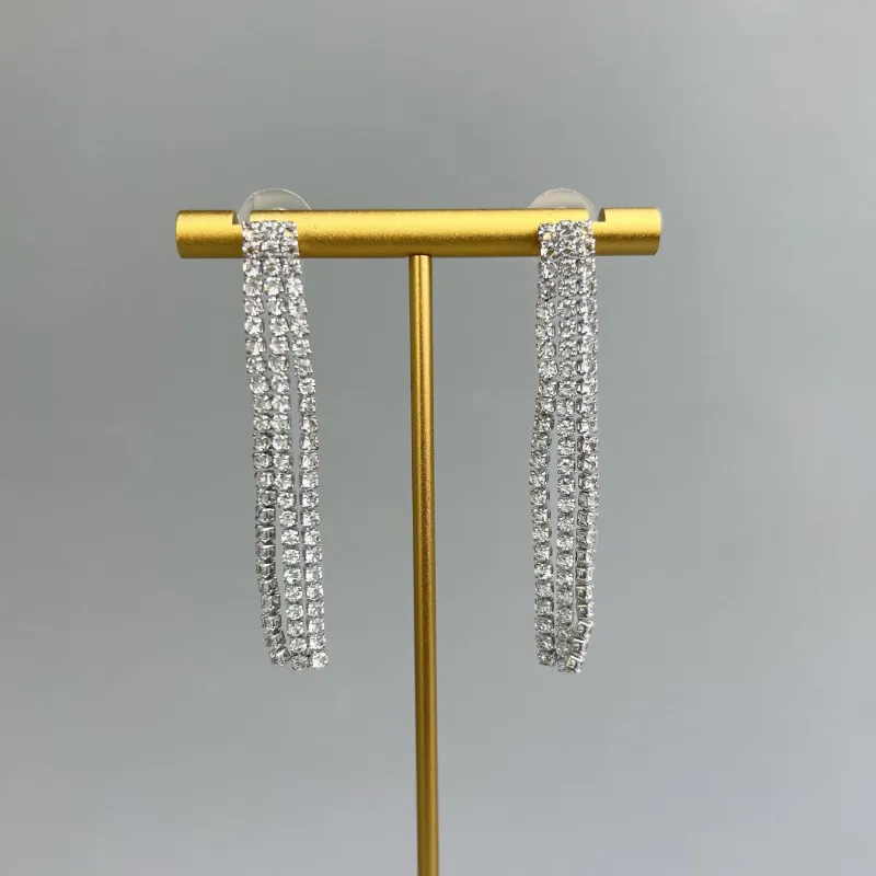 Elegant Sparkling Brick Long Tassel Earrings Stylish Crystal Earrings