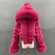 Fox Fur Coat for Women Luxurious Fox Fur Placket Hooded Zippered Jacket (83)