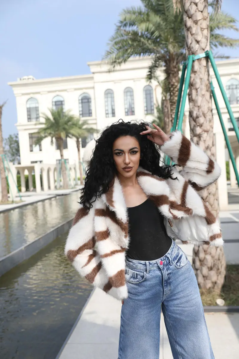 Faux Fur Coat Women's Eco Friendly Faux Fur Zebra Pattern Short Unique Casual Jacket
